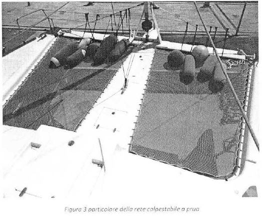 Imbarcazione catamarano a vela con motore prototipo prodotta dalla SETMARINE S.R.L.
Lunghezza f.t. 18.90 mt.
Larghezza f.t. 9.30 mt.
Pescaggio 1.60 mt.
Altezza di costruzione 2.57 mt.
Dislocamento scarico 26 t.
Dislocamento di pieno carico 32.41 t.
Carena in fibra di vetro e resina di vinilestere con rinforzi locali in carbonio.
Tuga in fibra ibrida carbonKevlar e resina vinilestere
Albero in carbonio, pezzo unico con boma park avenue
Motorizzazione 2x11 O CV Yanmar
Superficie velica in navigazione 132 mq
Anno di costruzione 2015
L'imbarcazione possiede una certificazione CE di tipo A (navigazione illimitata) e la licenza di navigazione n. 059432 del Ministero delle Infrastrutture e dei trasporti per n. 20 persone a bordo (equipaggio compreso) e 2.100 Kg. Di portata massima