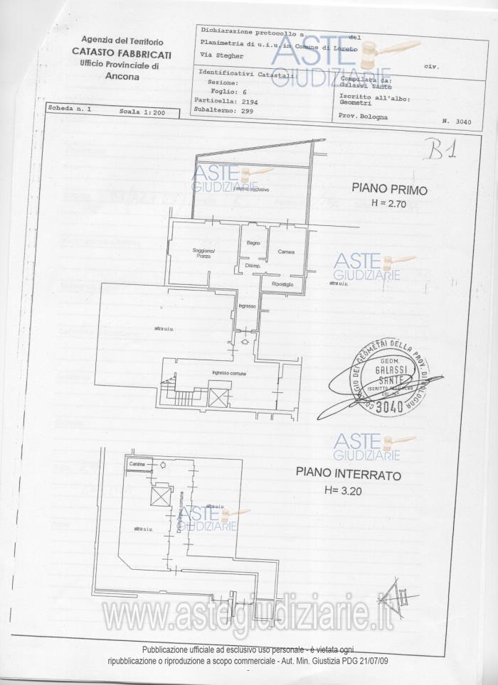 LOTTO 15 BENE POSTO IN LORETO (AN) FACENTE PARTE DI COMPLESSO "VALVERDE", VIA STEGHER N. 31, SCALA B, RIPORTATO AL CATASTO FABBRICATI FOGLIO 6, PART. 2194 SUB. 299 (APPARTAMENTO) FOGLIO 6, PART. 2194 SUB. 143 (AUTORIMESSA)