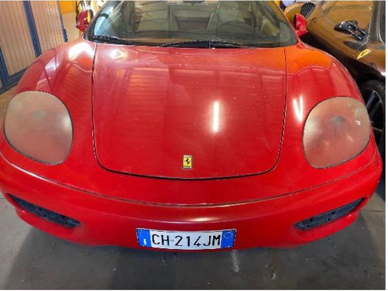 LOTTO. n. 2/BMR - CODICE BENE R-NA-328384 . Marca Ferrari Modello F360 Modena; Targa CH214JM; Numero di telaio ZFFYR51B000133346; Anno di prima immatricolazione; 30/06/2003 Cilindrata 3586 cc; Potenza 294 kW Alimentazione Benzina; Chilometri percorsi dato non disponibile; Colore Rosso