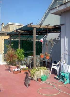 Abitazione in Roma (Roma) Via Cesareo 15 (piano quarto, interno 8). Composto da: Ingresso, corridoio, cucina, bagno, 4 camere, veranda e ampio terrazzo + cantina. Identificativi [N.C.E.U.] Categoria Catastale A2 foglio 274 part. 251 sub. 501 (compresa cantina ad uso esclusivo). Mq 131. Libero. Piena proprietà