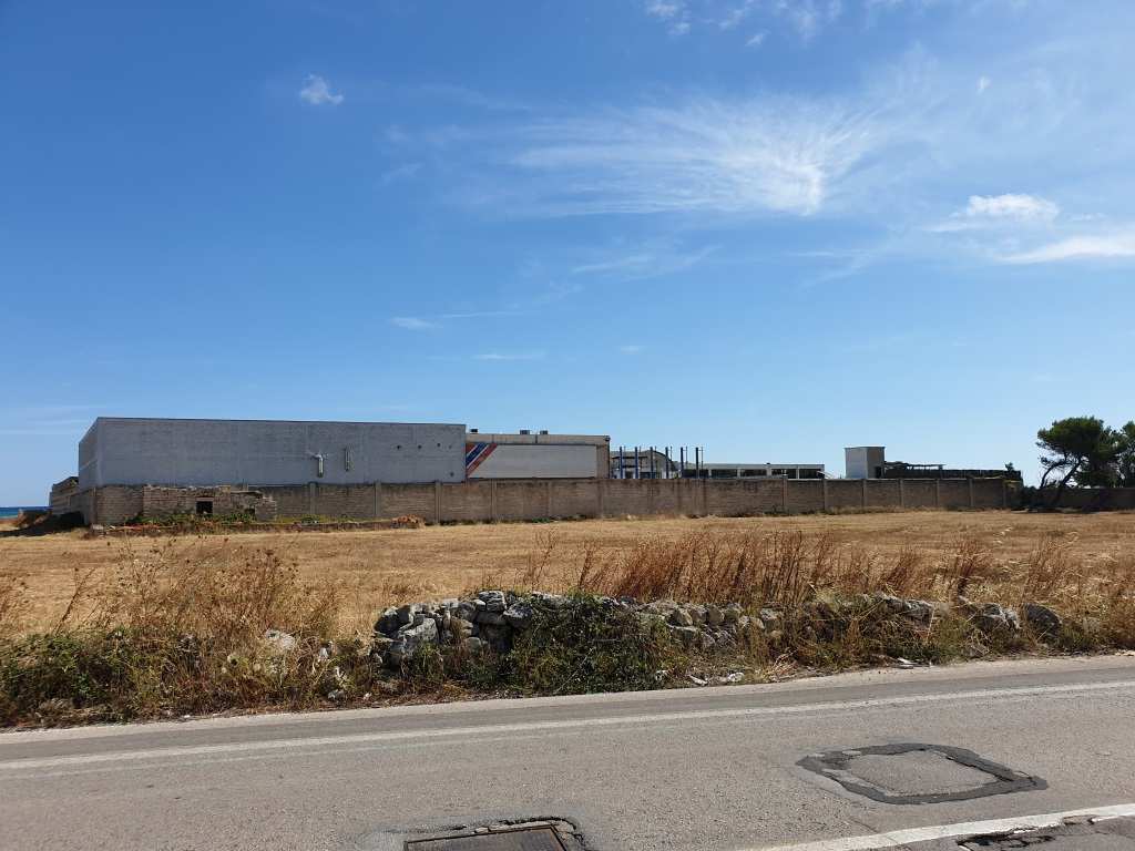 Il terreno, di natura agricola è ubicato in zona caratterizzata da terreni la cui destinazione ordinaria è quella seminativi, sul lato mare SS 16, e di uliveto verso l'interno. A confine con i terreni in esame vi sono capannoni artigianali, mentre a poche centinaia di metri è ubicato un complesso residenziale destinato a villini. I suoli. censiti al catasto terreni con la qualità seminativo, sono attualmente incolti; nel loro insieme hanno forma irregolare, assomigliante ad una L, e giacitura pianeggiante. I terreni sono cintati in parte da muro a secco. Dalla mappa catastale risulta rappresentata sulla particella 29 una costruzione di forma conica in pietra a secco, tipica delle zone rurali pugliesi, non più esistenti in loco