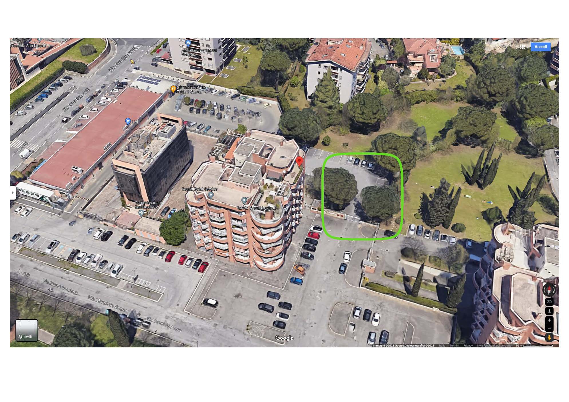 Posto auto scoperto interno ad un'area recintata alla quale si accede tramite un passo carrabile al civico 49 costituito da un cancello automatizzato. La pavimentazione è realizzata con manto d'asfalto ed i posti auto sono identificati in loco con segnaletica orizzontale di colore bianco. Identificativi Catastali [N.C.E.U.] Unità Secondaria cat. C/6 foglio 283 part 884 sub 128. Sup. mq (arr) catastali 13. Piena Proprietà. Libero.