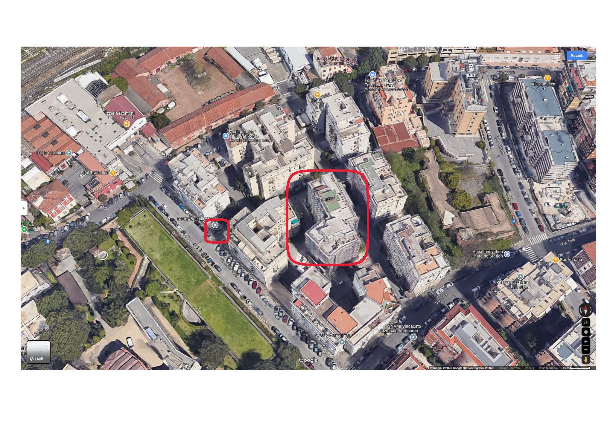 Ufficio al piano terra dell'edificio 5 composto da ingresso, cucina, disimpegno, due camere, bagno oltre una ampia corte esclusiva pavimentata. Tutti gli affacci sono interni alla corte esclusiva. Identificativi Catastali [N.C.E.U.] Unità Principale cat. A/10 foglio 931 part 235 sub 30 graffata part 483. Sup. mq (arr) catastali 74. Piena Proprietà. Libero.