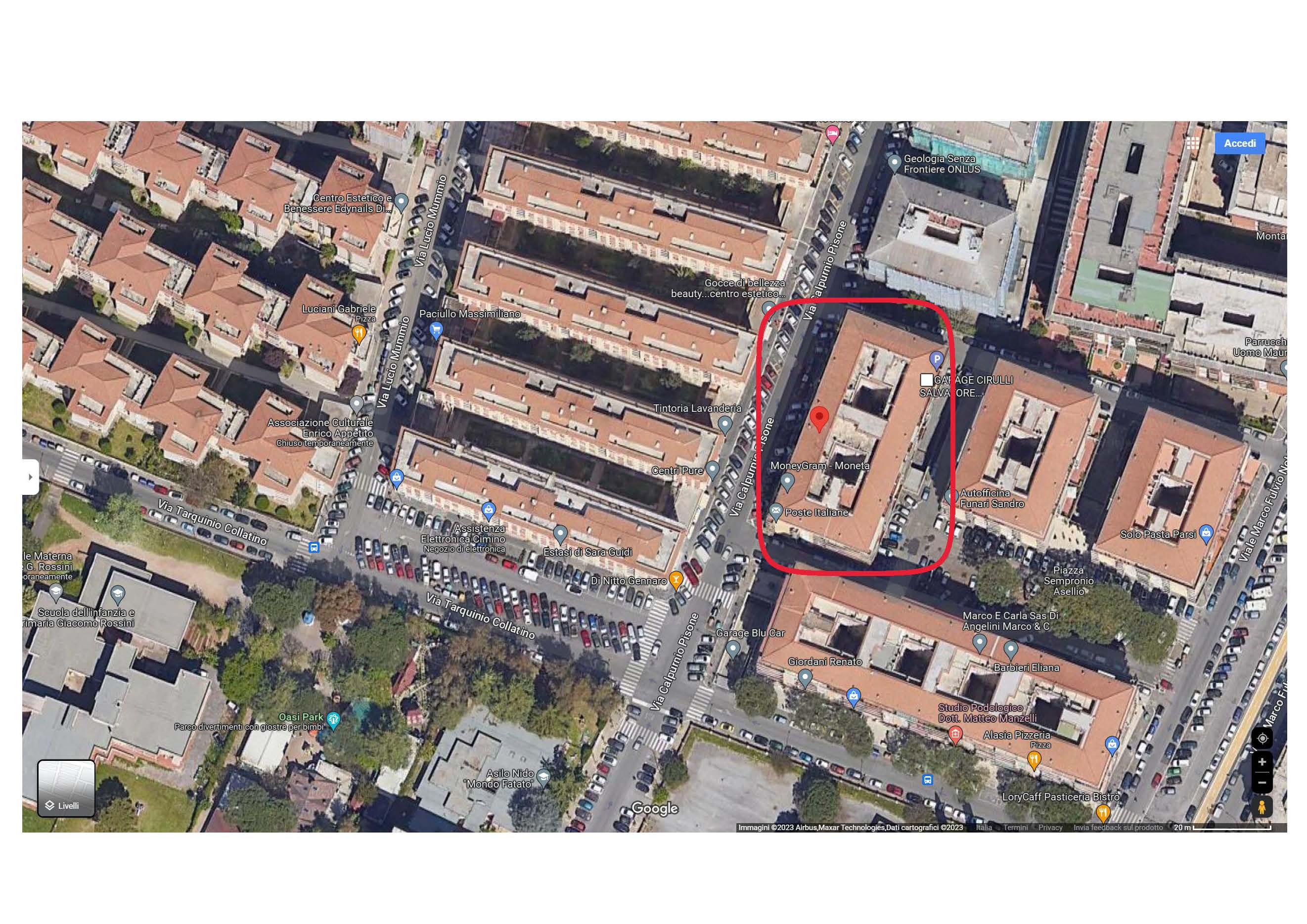 Appartamento composto da una zona ingresso, quattro vani, cucina abitabile, ripostiglio, due bagni, corridoio e un balcone. Identificativi Catastali [N.C.E.U.] Unità Residenziale cat. A/3 foglio 956 part. 408 sub 34. Sup. mq (arr) mq catastali 109. Lotto libero.