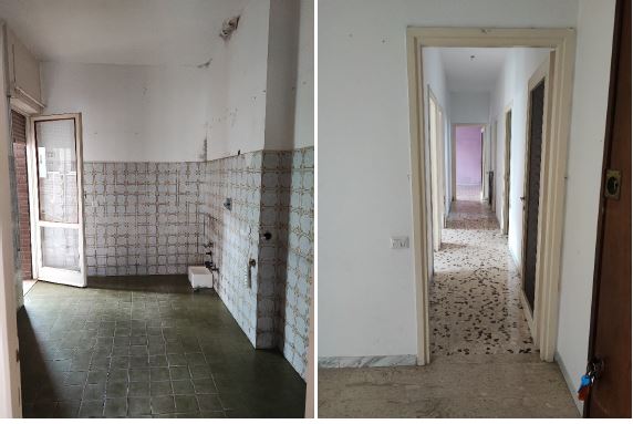 Appartamento composto da 3 locali, 2 bagni, cucina e 3 terrazzi, oltre alla cantina e al posto auto  2 + Cantina al piano interrato e posto auto coperto nel cortile. Id. cat. Foglio 191, Mappale 8, Sub 6 (appartamento) -505 (posto auto coperto). Sup. mq 117