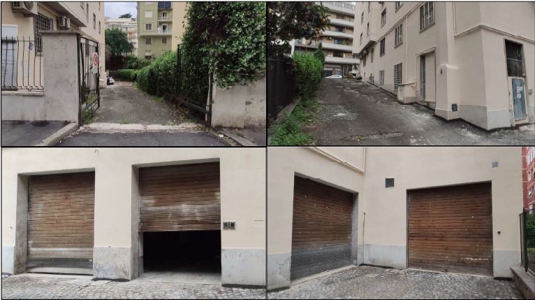 Autorimessa, S1 fabbricato residenziale in cemento armato. Via della Balduina 78, cancello carrabile in ferro e rampa di collegamento. L’altezza mt 4,45. Unico ambiente, parcheggio e area di manovra con 17 pilastri. Ufficio quadrato di altezza inferiore con soppalco uso archivio, quattro vani uso magazzino più piccoli, un piccolo bagno e una centrale termica comune con finestra. Tre finestre che affacciano sulla rampa di accesso. Sul soffitto sono presenti n. 8 lucernai realizzati in vetro cemento, per la sola illuminazione (non per l’areazione), non sono riportati in planimetria. Id. Cat. [N.C.E.U.] Un. Sec. C/1 foglio 368 part. 932 sub 501 (graff. part. 1942 sub 501). Sup. 804 mq cat. Libero. Piena Proprietà