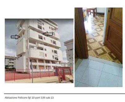 Abitazione composta da ingresso, soggiorno, 3 stanze, cucina, 2 bagni e 2 balconi. Pavimentazione in piastrelle ceramiche, pareti intonacate e pitturate. Altezza interna m 2,8 e ubicata al 6° piano dell'edificio. Identificativi Catastali [N.C.E.U.] Unità residenziale categoria A3 foglio 10 particella 539 sub 13. Sup. 125 mq catastali