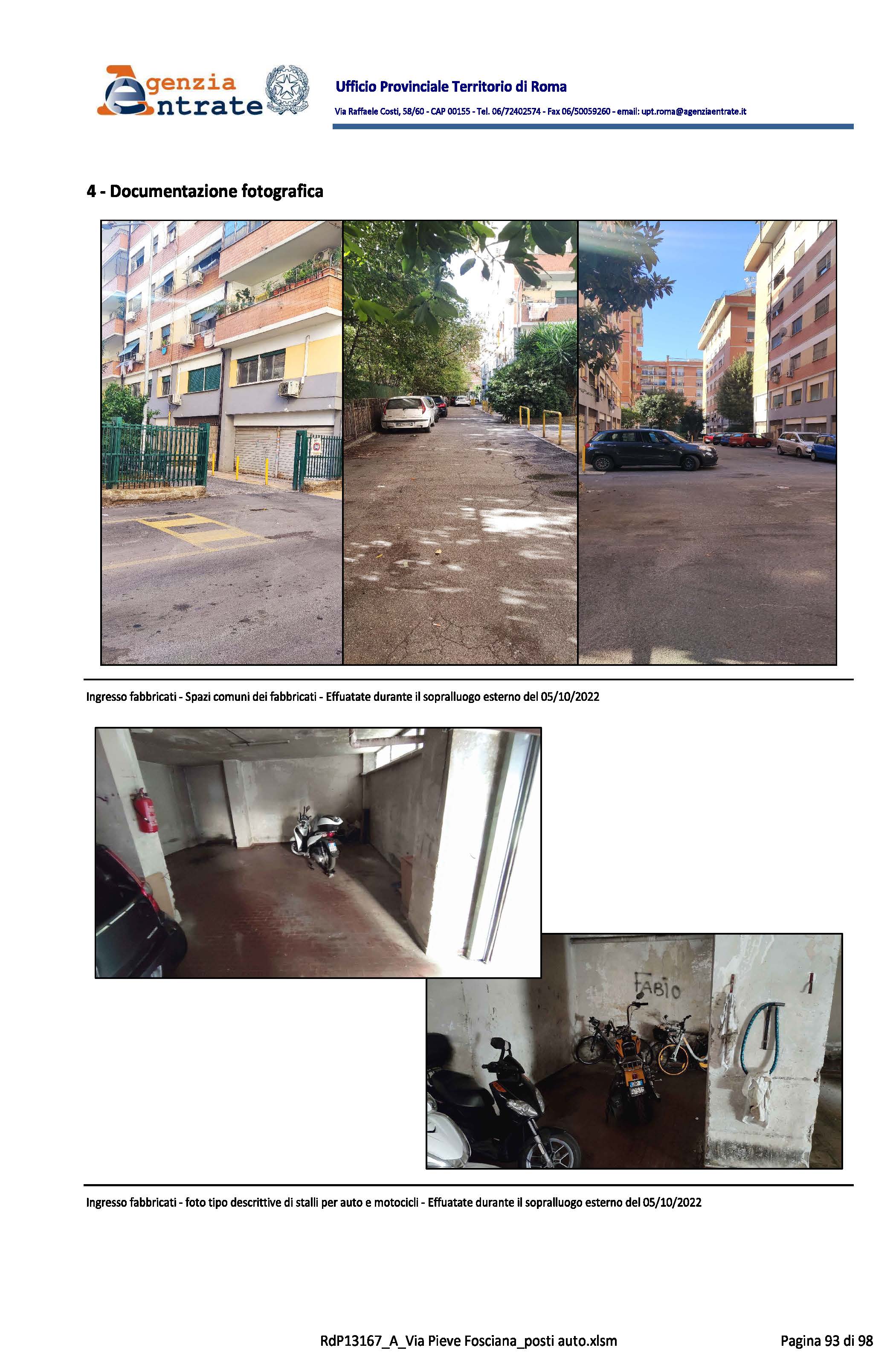 Posto auto coperto con accesso da via Pieve Fosciana 69/B, piano terra, interno 29, facilmente accessibile senza manovre laboriose. Identificativi Catastali [N.C.E.U.] Unità Secondaria cat. C/6 foglio 812 part. 292 sub 70. Sup. 6 mq catastali. Libero. piena proprietà