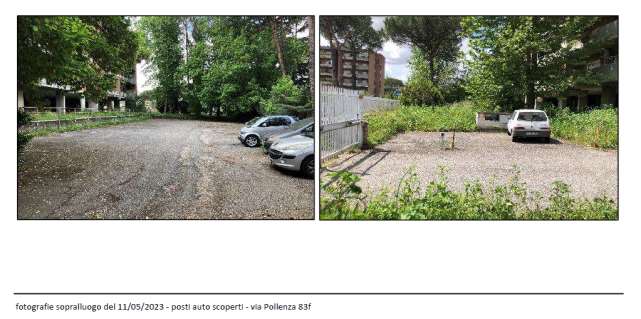 Unità immobiliare ad uso posto auto scoperto sita nell'area condominiale retrostante il fabbricato, identificata con l'interno 3 ed avente accesso su via Pollenza n. 83/f. Id. Catastali [N.C.E.U.] Unità secondaria categoria C6 foglio 288 particella 473 sub 8. Sup. mq catastali 13. Libero, Piena Proprietà.