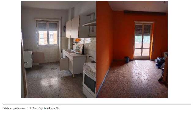 Unità immobiliare ubicata al quarto piano, intermedio con ascensore della scala F, composta da 3 vani, la cui consistenza commerciale ragguagliata è pari a 47 mq.L'u.i. internamente è composta da, ingresso, disimpegno, cucina, camera, ripostiglio, bagno e balcone.Id. Catastali [N.C.E.U.] Unità residenziale Categoria A3 Foglio 262 Particella 41 Sub 98. Sup. mq catastali 47. Libero, Piena Proprietà.