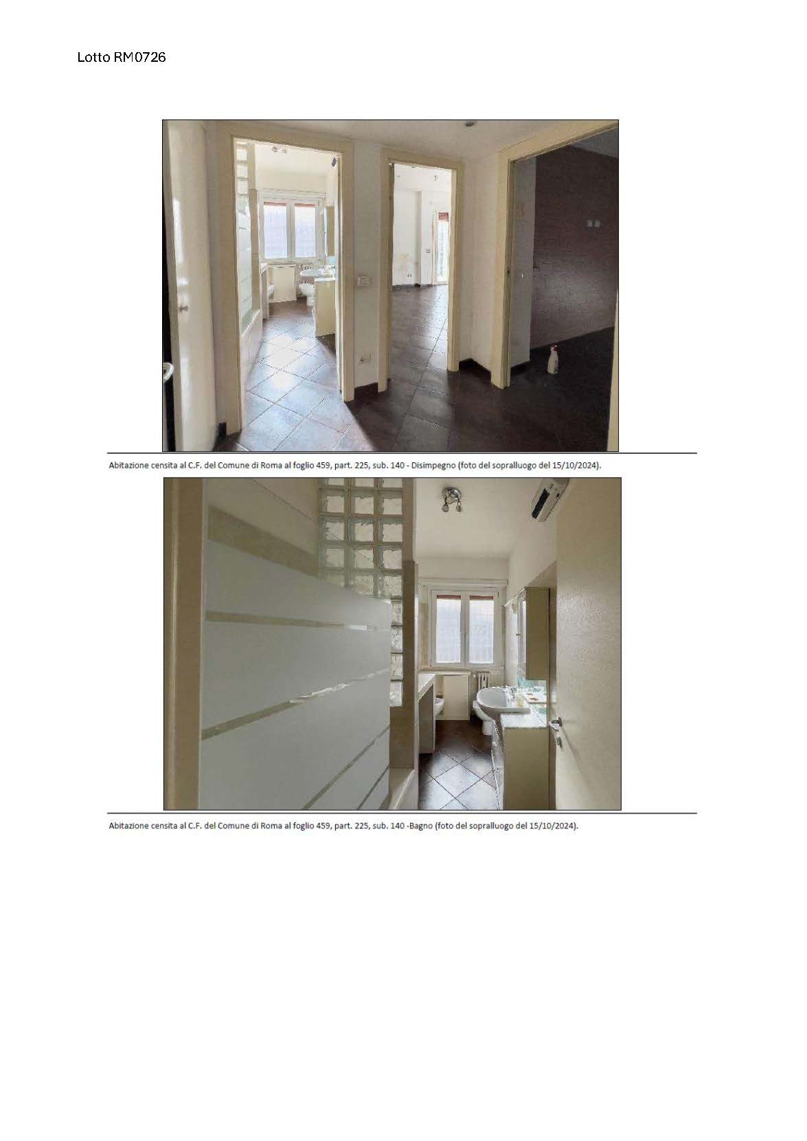Appartamento,  interno 35, piano ottavo, ultimo con ascensore. Salone con angolo cottura, disimpegno, bagno, due stanze da letto e due balconi. Pavimentazione piastrelle di ceramica, rivestimenti dell’angolo cottura e del bagno piastrelle di ceramica, pareti prevalentemente rifinite in intonaco e, in parte, in gres effetto pietra. Controsoffitti in cartongesso. Portoncino ingresso legno blindato, infissi interni in legno e infissi esterni pvc, sistema di oscuramento ad avvolgibili del medesimo materiale e protetti da grate di sicurezza metalliche. I balconi piastrelle in graniglia di cemento, copertine in travertino, parapetti in ferro, pannelli di vetro e muratura. ID. cat. Unità residenziale categoria A3 foglio 459 particella 225 sub 140. Sup. 67 mq catastali. Libero. Piena proprietà.